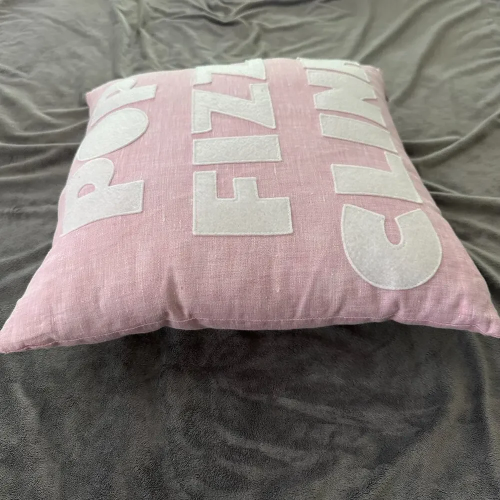 Alexandra Ferguson Pillow Pink Pop Fizz Clink Shabby Decor Bubbles Wine Beach